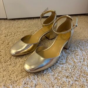 J.Crew Factory Size 7.5 Ankle Strap Pump in Soft Gold